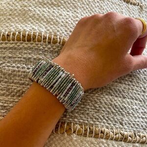 Boho Beaded Safety Pin Handcrafted Bracelet Stretch Unique Wide Jewelry Artsy